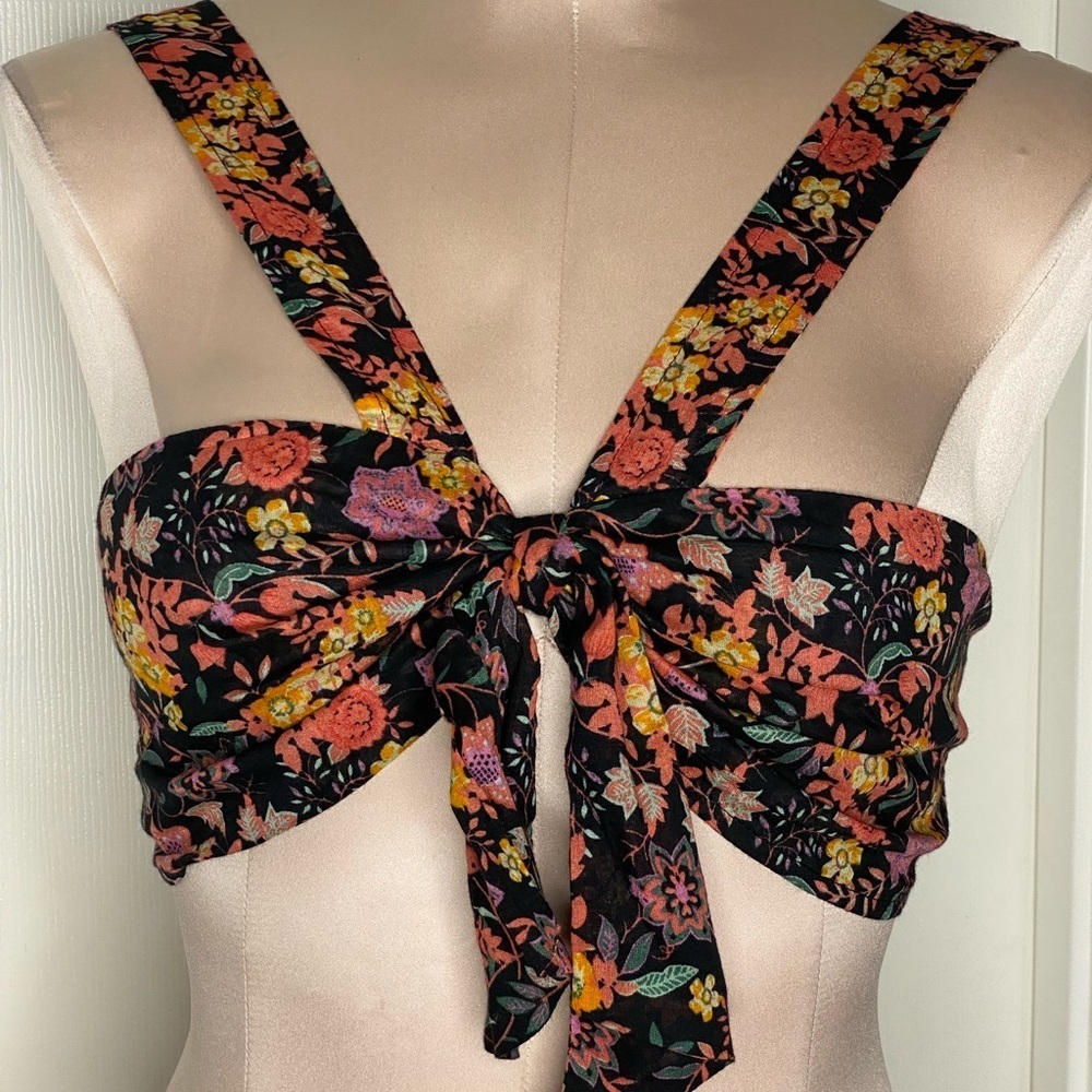 NWT Free People Floral Crop Tie Front Top Sz S - Picture 5 of 12